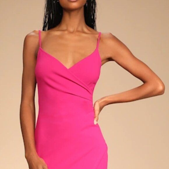 Lulus Sweetest Admirer Magenta Ruched Surplice Maxi Dress Pink - Size S - Picture 3 of 5